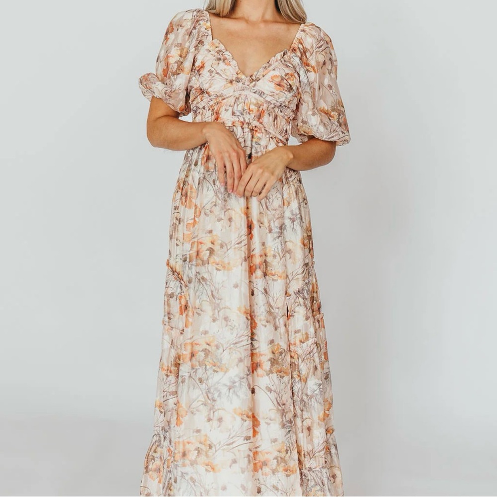 Daphne Maxi Dress in Beige Multi - Bump Friendly & Inclusive Sizing